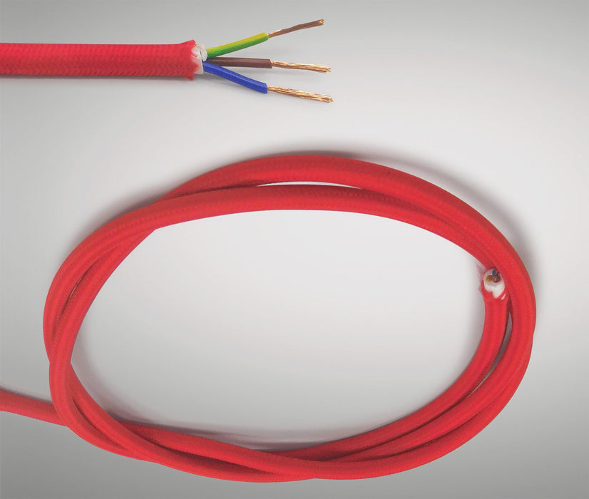 Deco Cavo 1m Red Braided 3 Core 0.75mm Cable VDE Approved (qty ordered will be supplied as one continuous length) • D0425