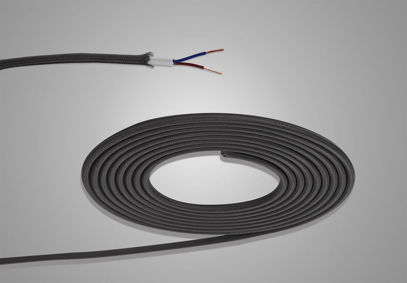Deco Cavo 1m Grey Braided 2 Core 0.75mm Cable VDE Approved (qty ordered will be supplied as one continuous length) • D0519