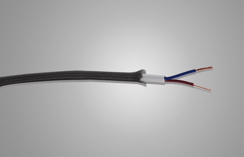 Deco Cavo 1m Grey Braided 2 Core 0.75mm Cable VDE Approved (qty ordered will be supplied as one continuous length) • D0519