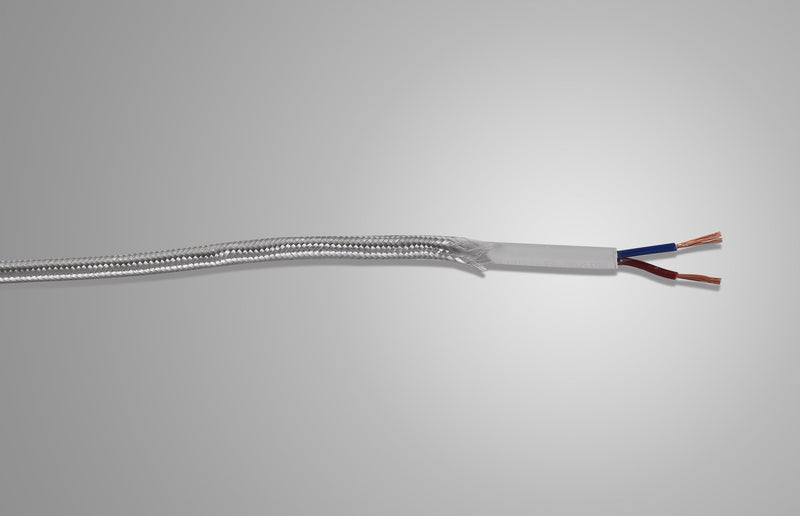 Deco Cavo 1m Silver Braided 2 Core 0.75mm Cable VDE Approved (qty ordered will be supplied as one continuous length) • D0520