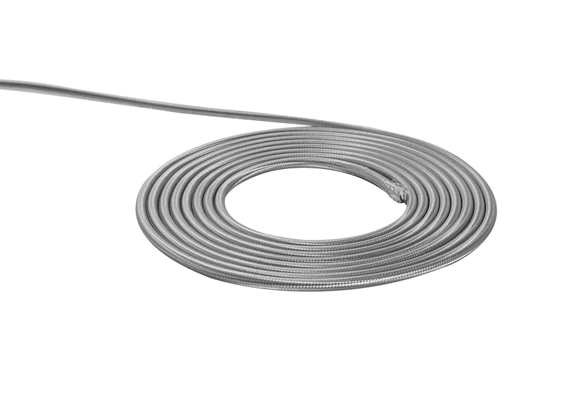 Deco Cavo 1m Silver Braided 2 Core 0.75mm Cable VDE Approved (qty ordered will be supplied as one continuous length) • D0520