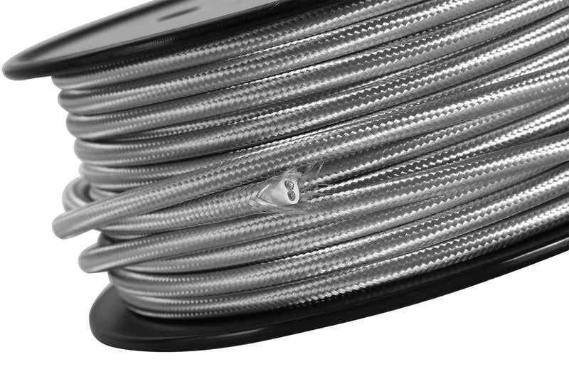 Deco Cavo 1m Silver Braided 2 Core 0.75mm Cable VDE Approved (qty ordered will be supplied as one continuous length) • D0520