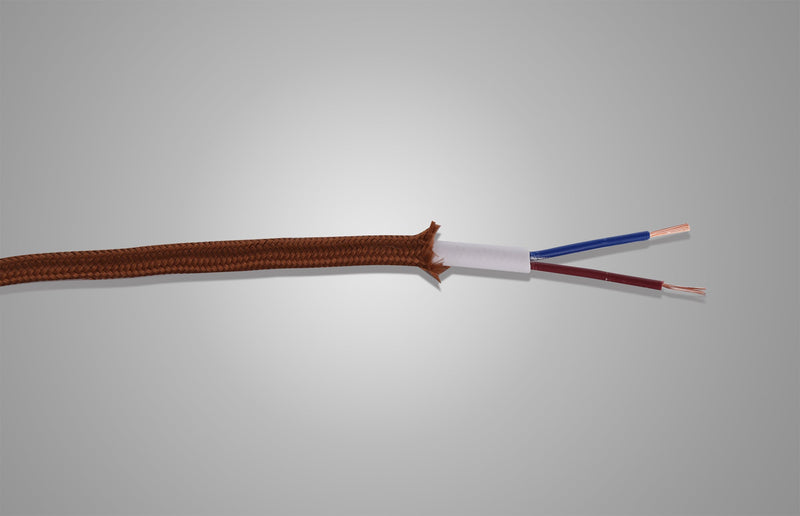 Deco Cavo 1m Red Brown Braided 2 Core 0.75mm Cable VDE Approved (qty ordered will be supplied as one continuous length) • D0522