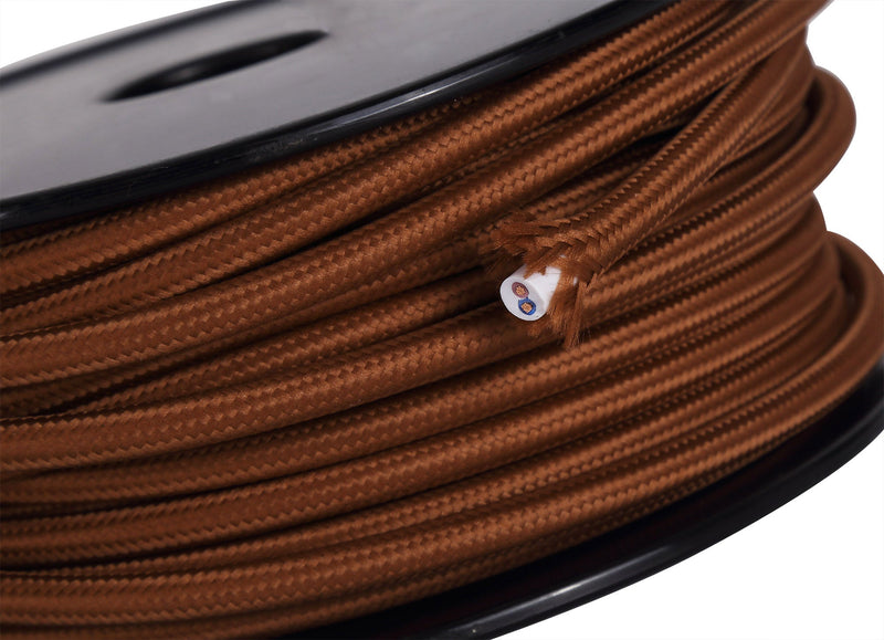 Deco Cavo 1m Red Brown Braided 2 Core 0.75mm Cable VDE Approved (qty ordered will be supplied as one continuous length) • D0522