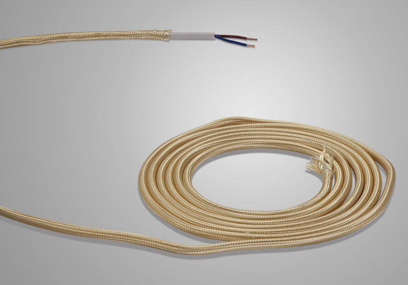 Deco Cavo 1m Gold Braided 2 Core 0.75mm Cable VDE Approved (qty ordered will be supplied as one continuous length) • D0523