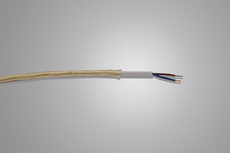 Deco Cavo 1m Gold Braided 2 Core 0.75mm Cable VDE Approved (qty ordered will be supplied as one continuous length) • D0523