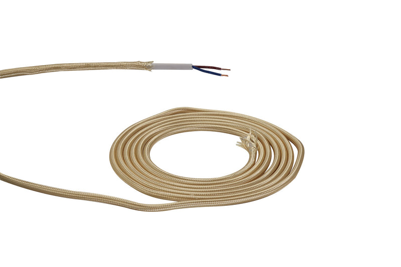 Deco Cavo 1m Gold Braided 2 Core 0.75mm Cable VDE Approved (qty ordered will be supplied as one continuous length) • D0523