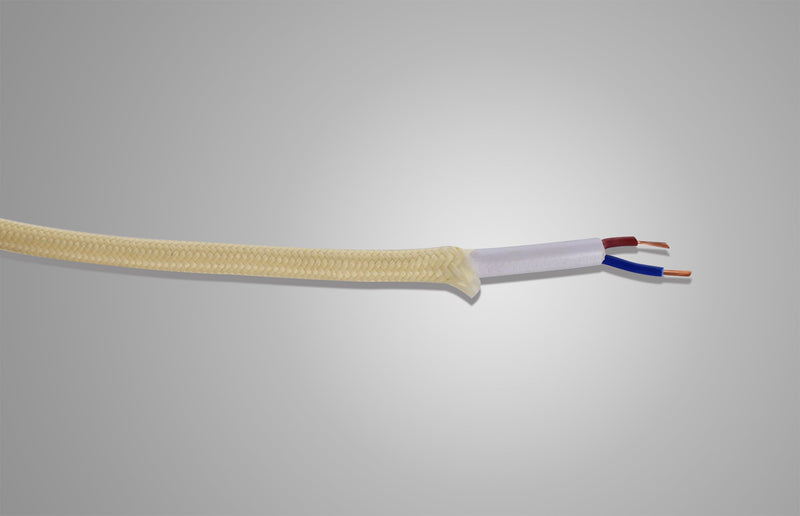 Deco Cavo 1m Beige Braided 2 Core 0.75mm Cable VDE Approved (qty ordered will be supplied as one continuous length) • D0524