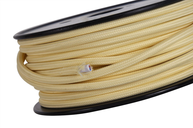 Deco Cavo 1m Beige Braided 2 Core 0.75mm Cable VDE Approved (qty ordered will be supplied as one continuous length) • D0524