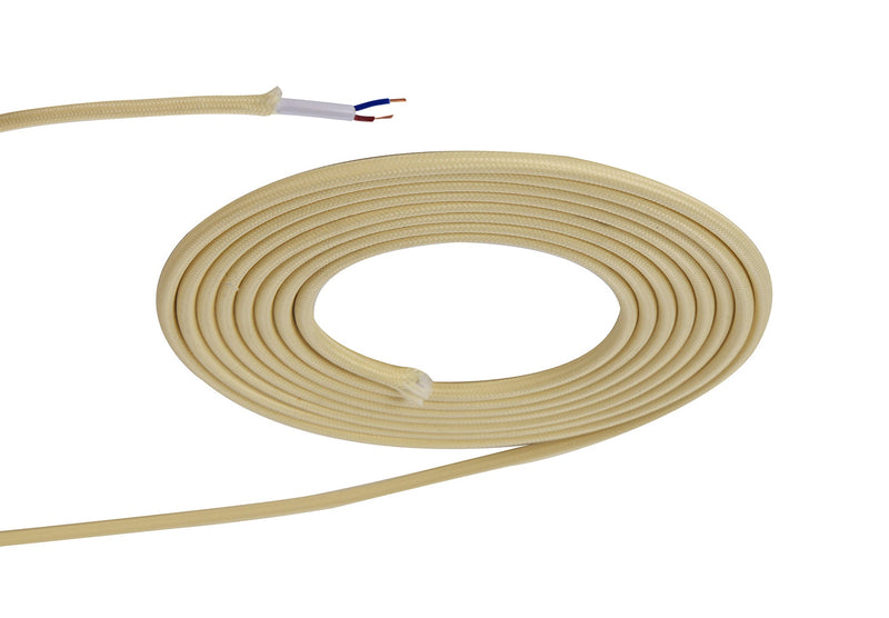 Deco Cavo 1m Beige Braided 2 Core 0.75mm Cable VDE Approved (qty ordered will be supplied as one continuous length) • D0524