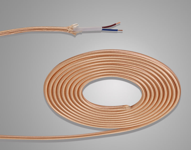 Deco Cavo 1m Rose Gold Braided 2 Core 0.75mm Cable VDE Approved (qty ordered will be supplied as one continuous length) • D0525