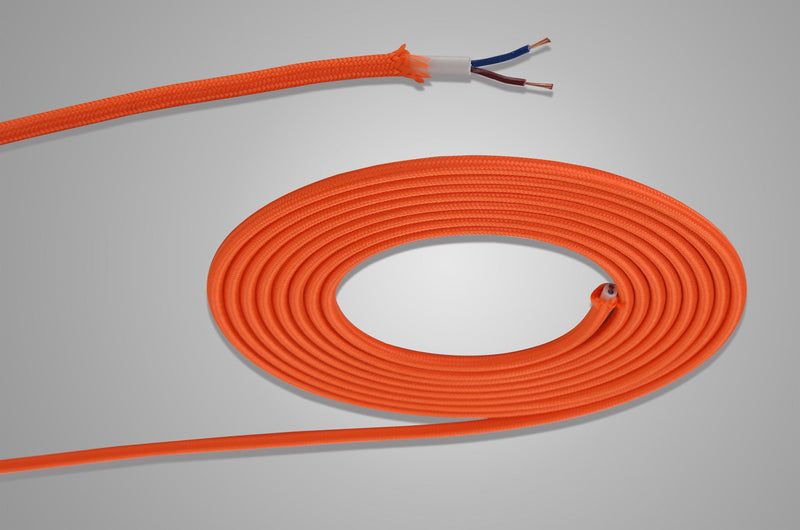 Deco Cavo 1m Orange Braided 2 Core 0.75mm Cable VDE Approved (qty ordered will be supplied as one continuous length) • D0526