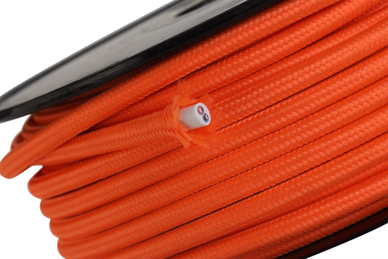 Deco Cavo 1m Orange Braided 2 Core 0.75mm Cable VDE Approved (qty ordered will be supplied as one continuous length) • D0526
