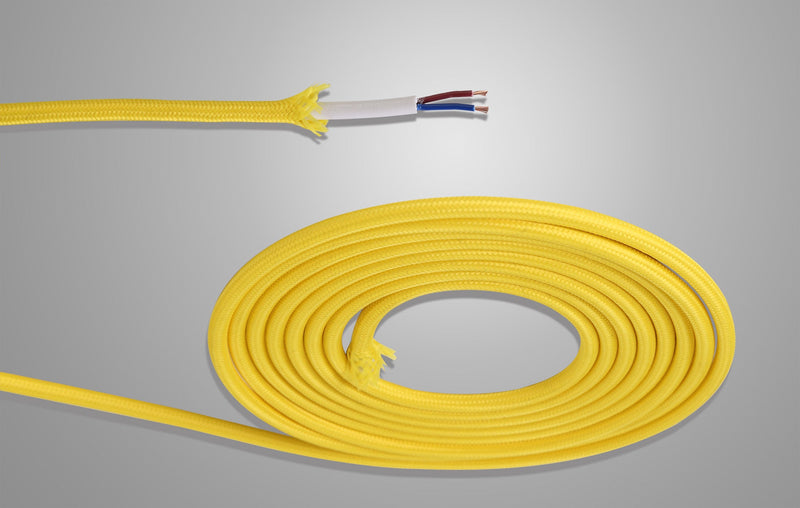 Deco Cavo 1m Yellow Braided 2 Core 0.75mm Cable VDE Approved (qty ordered will be supplied as one continuous length) • D0527