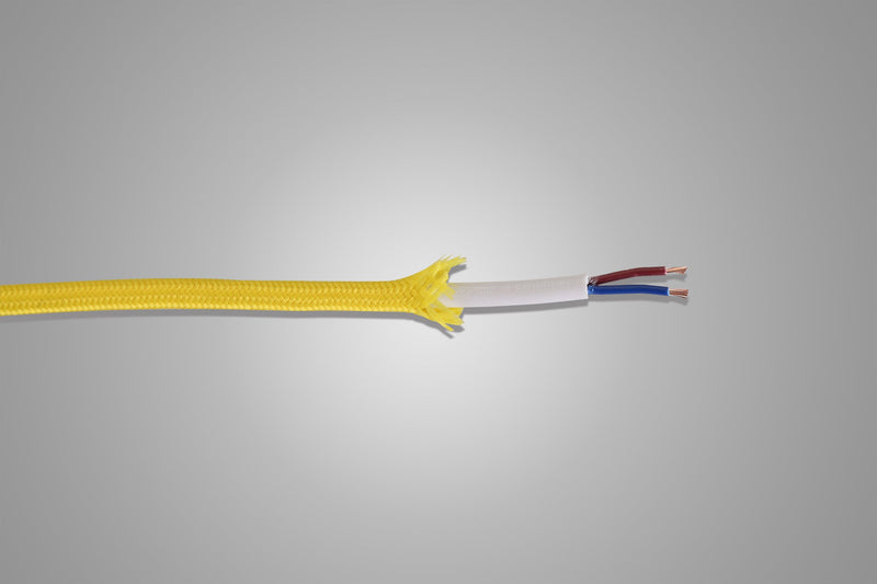 Deco Cavo 1m Yellow Braided 2 Core 0.75mm Cable VDE Approved (qty ordered will be supplied as one continuous length) • D0527