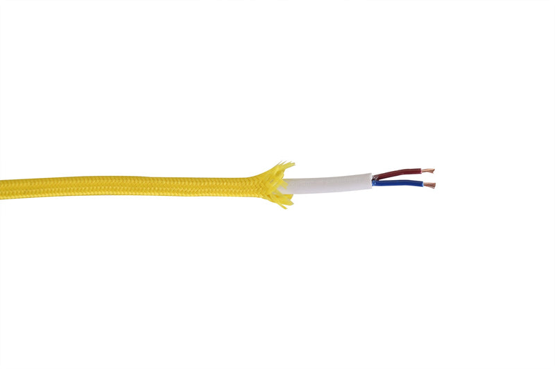 Deco Cavo 1m Yellow Braided 2 Core 0.75mm Cable VDE Approved (qty ordered will be supplied as one continuous length) • D0527