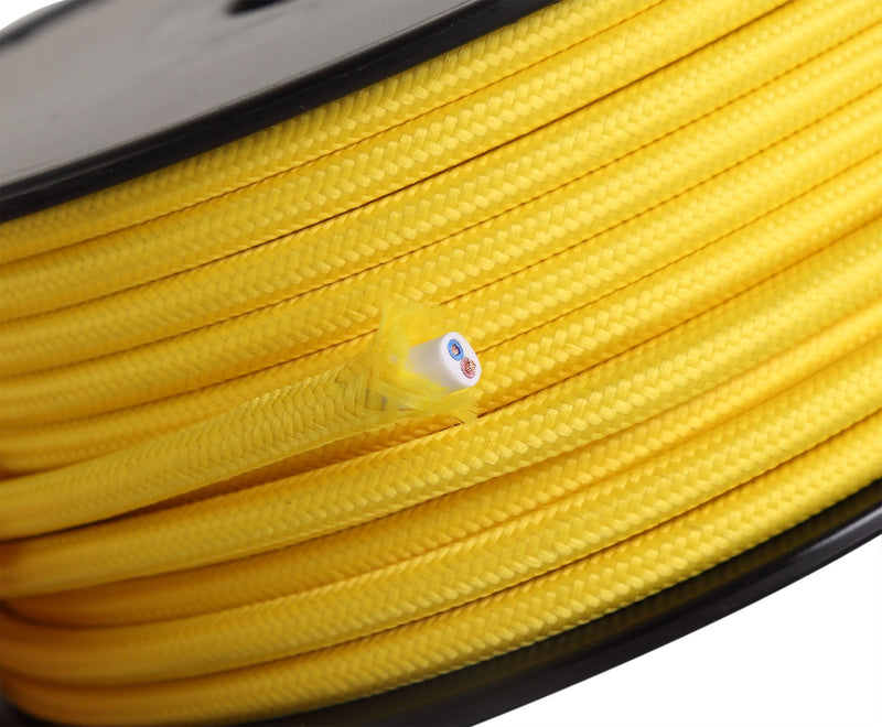 Deco Cavo 1m Yellow Braided 2 Core 0.75mm Cable VDE Approved (qty ordered will be supplied as one continuous length) • D0527
