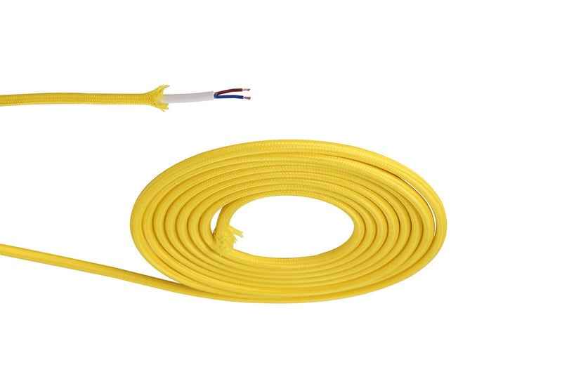 Deco Cavo 1m Yellow Braided 2 Core 0.75mm Cable VDE Approved (qty ordered will be supplied as one continuous length) • D0527