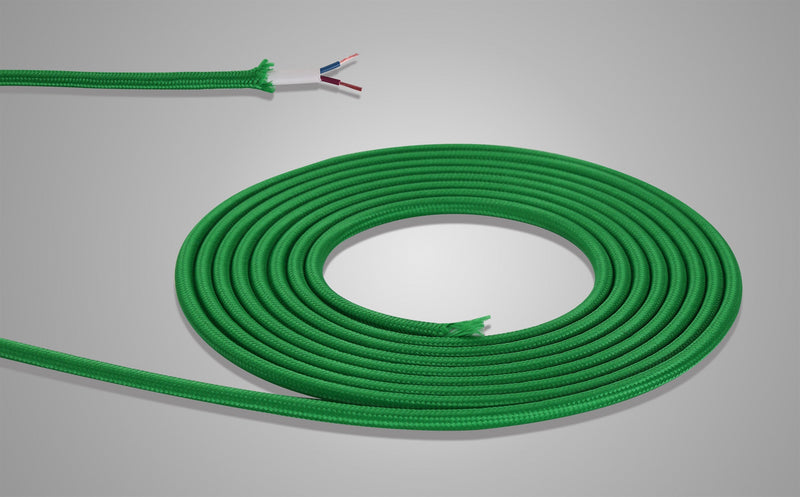 Deco Cavo 1m Blue Green Braided 2 Core 0.75mm Cable VDE Approved (qty ordered will be supplied as one continuous length) • D0529