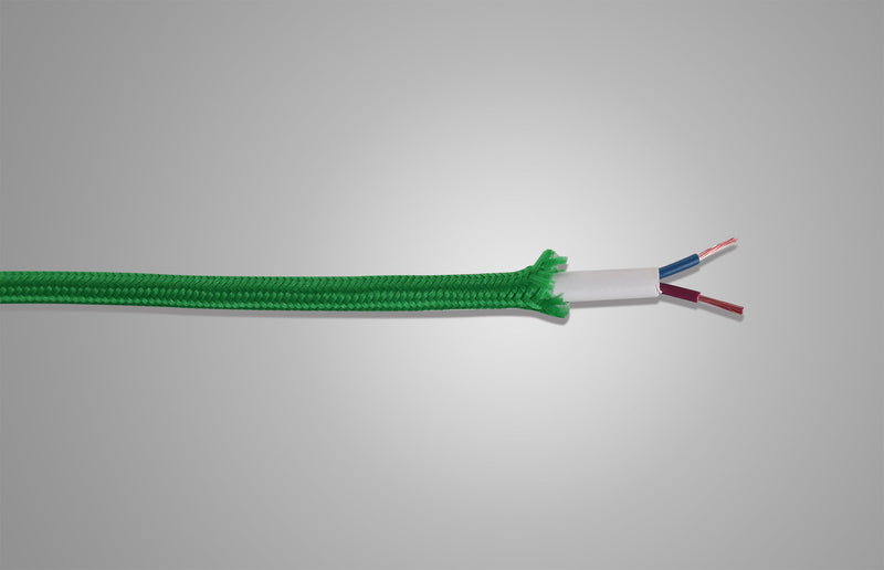 Deco Cavo 1m Blue Green Braided 2 Core 0.75mm Cable VDE Approved (qty ordered will be supplied as one continuous length) • D0529