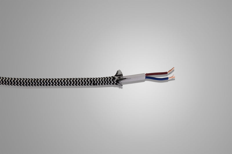 Deco Cavo 1m Black & White Wave Stripe Braided 2 Core 0.75mm Cable VDE Approved (qty ordered will be supplied as one continuous length) • D0530