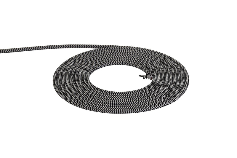 Deco Cavo 1m Black & White Wave Stripe Braided 2 Core 0.75mm Cable VDE Approved (qty ordered will be supplied as one continuous length) • D0530