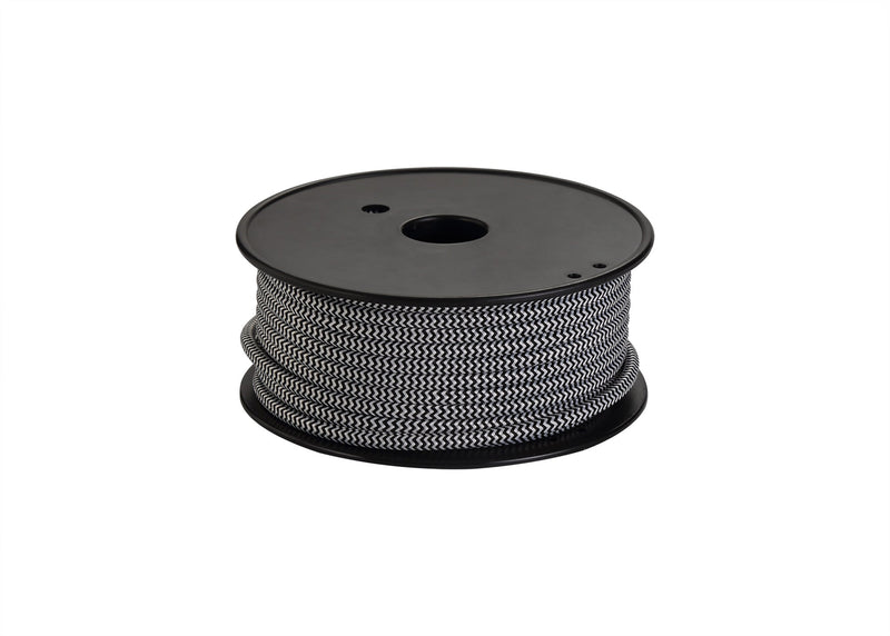 Deco Cavo 1m Black & White Wave Stripe Braided 2 Core 0.75mm Cable VDE Approved (qty ordered will be supplied as one continuous length) • D0530