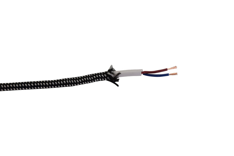 Deco Cavo 1m Black & White Spot Braided 2 Core 0.75mm Cable VDE Approved (qty ordered will be supplied as one continuous length) • D0531
