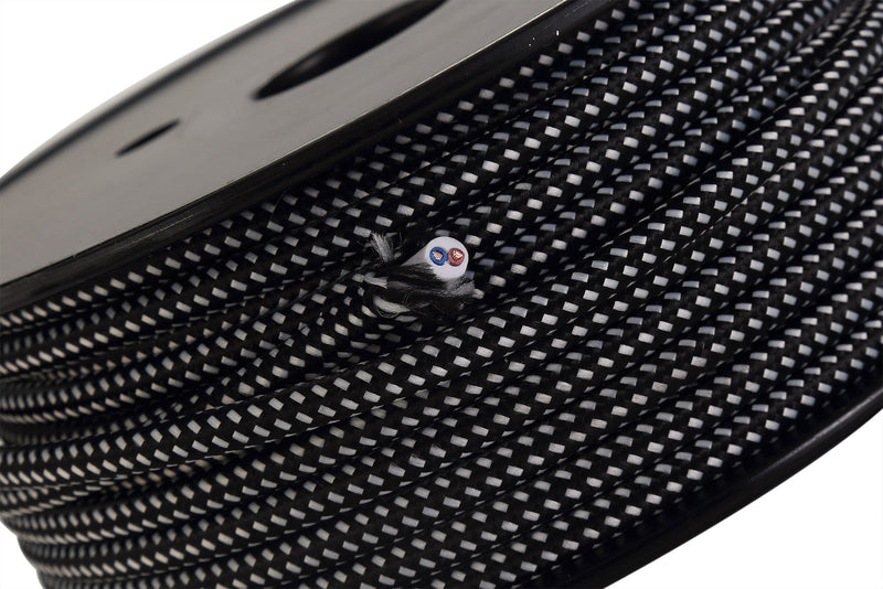 Deco Cavo 1m Black & White Spot Braided 2 Core 0.75mm Cable VDE Approved (qty ordered will be supplied as one continuous length) • D0531