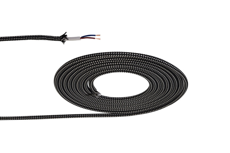 Deco Cavo 1m Black & White Spot Braided 2 Core 0.75mm Cable VDE Approved (qty ordered will be supplied as one continuous length) • D0531