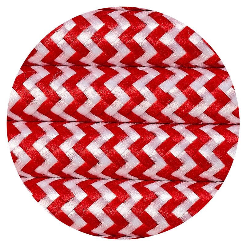 Deco Cavo 1m Red & White Wave Stripes Braided 2 Core 0.75mm Cable VDE Approved (qty ordered will be supplied as one continuous length) • D0532