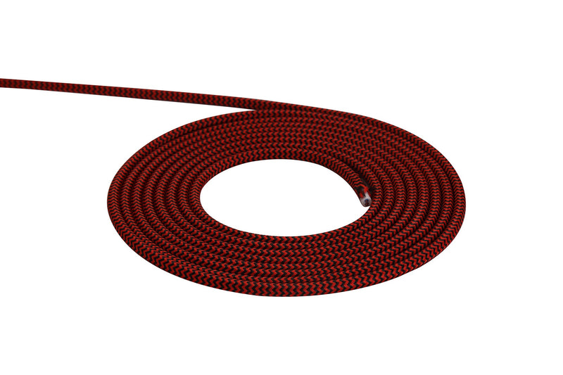 Deco Cavo 1m Red & Black Wave Stripes Braided 2 Core 0.75mm Cable VDE Approved (qty ordered will be supplied as one continuous length) • D0533