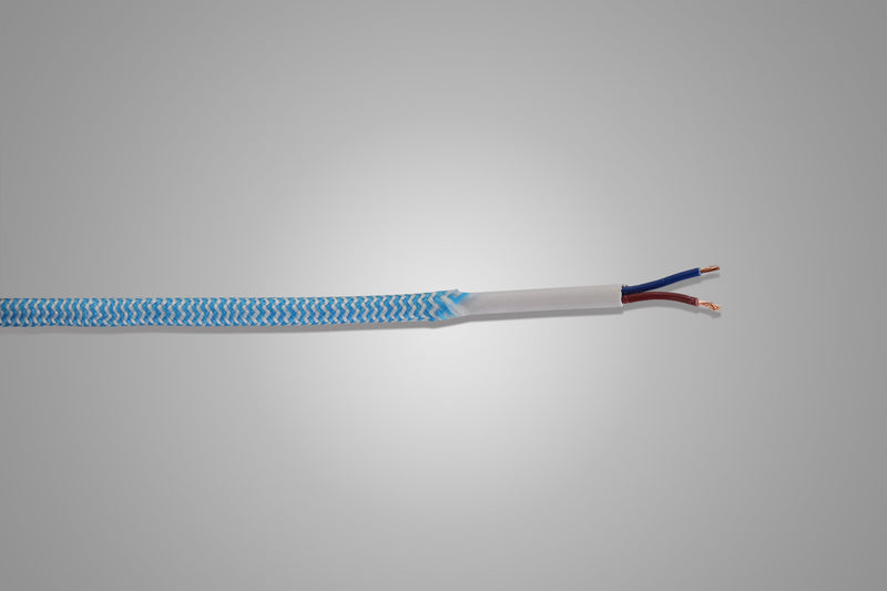 Deco Cavo 1m Blue & White Wave Stripes Braided 2 Core 0.75mm Cable VDE Approved (qty ordered will be supplied as one continuous length) • D0534