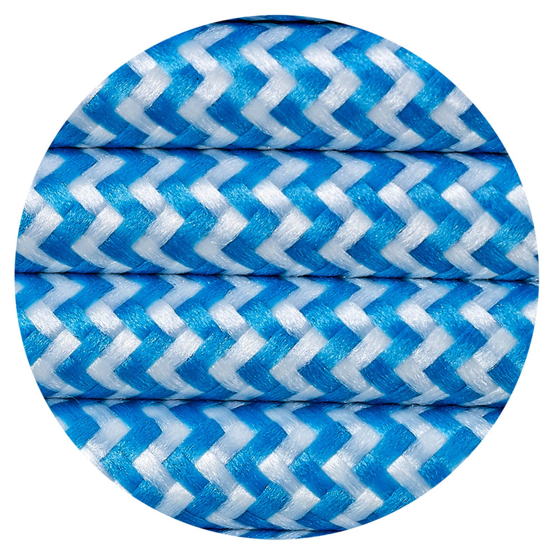 Deco Cavo 1m Blue & White Wave Stripes Braided 2 Core 0.75mm Cable VDE Approved (qty ordered will be supplied as one continuous length) • D0534