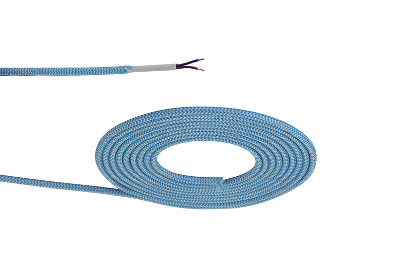 Deco Cavo 1m Blue & White Wave Stripes Braided 2 Core 0.75mm Cable VDE Approved (qty ordered will be supplied as one continuous length) • D0534