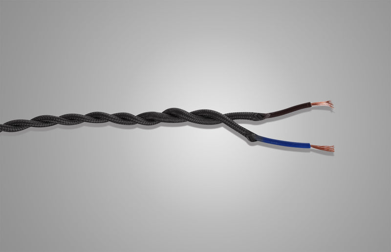 Deco Cavo 1m Grey Braided Twisted 2 Core 0.75mm Cable VDE Approved (qty ordered will be supplied as one continuous length) • D0535