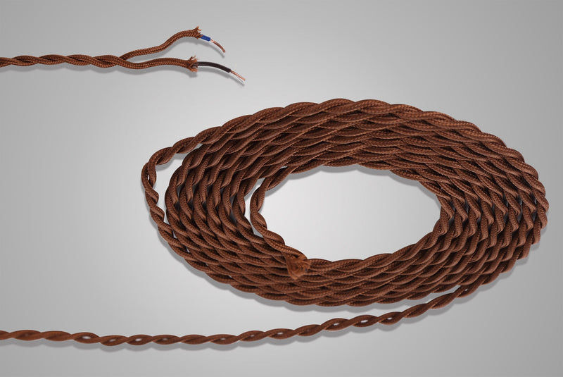 Deco Cavo 1m Red Brown Braided Twisted 2 Core 0.75mm Cable VDE Approved (qty ordered will be supplied as one continuous length) • D0536