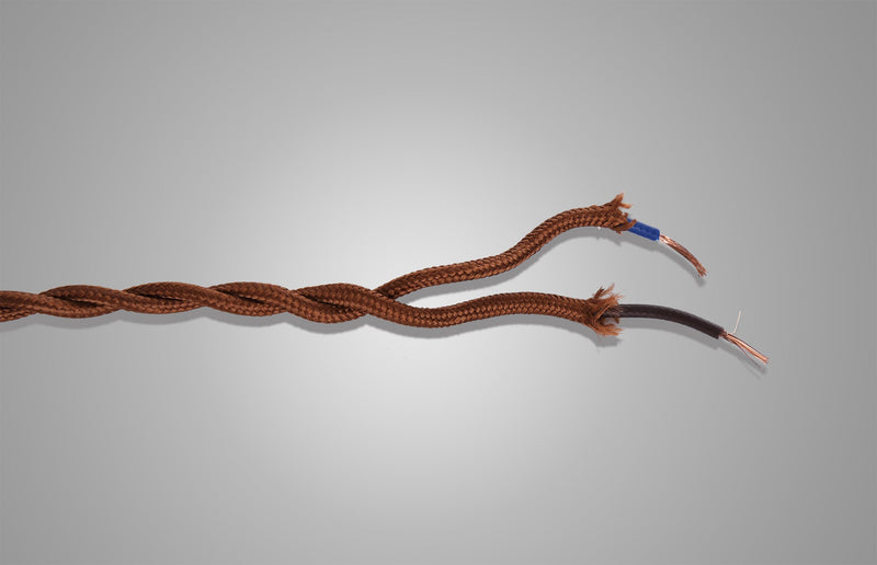 Deco Cavo 1m Red Brown Braided Twisted 2 Core 0.75mm Cable VDE Approved (qty ordered will be supplied as one continuous length) • D0536