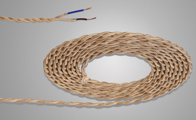 Deco Cavo 1m Rose Gold Braided Twisted 2 Core 0.75mm Cable VDE Approved (qty ordered will be supplied as one continuous length) • D0537