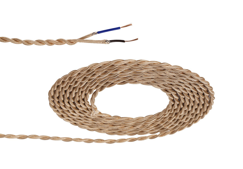 Deco Cavo 1m Rose Gold Braided Twisted 2 Core 0.75mm Cable VDE Approved (qty ordered will be supplied as one continuous length) • D0537