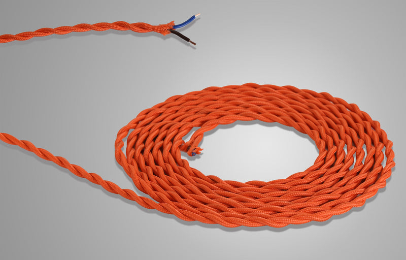 Deco Cavo 1m Orange Braided Twisted 2 Core 0.75mm Cable VDE Approved (qty ordered will be supplied as one continuous length) • D0538