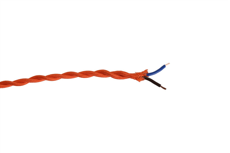 Deco Cavo 1m Orange Braided Twisted 2 Core 0.75mm Cable VDE Approved (qty ordered will be supplied as one continuous length) • D0538