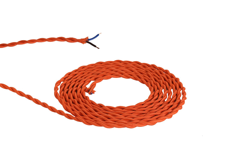 Deco Cavo 1m Orange Braided Twisted 2 Core 0.75mm Cable VDE Approved (qty ordered will be supplied as one continuous length) • D0538