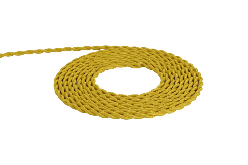 Deco Cavo 1m Yellow Braided Twisted 2 Core 0.75mm Cable VDE Approved (qty ordered will be supplied as one continuous length) • D0539
