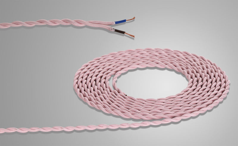 Deco Cavo 1m Pink Braided Twisted 2 Core 0.75mm Cable VDE Approved (qty ordered will be supplied as one continuous length) • D0540