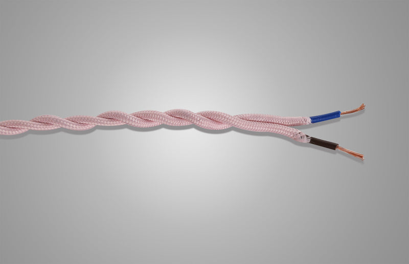 Deco Cavo 1m Pink Braided Twisted 2 Core 0.75mm Cable VDE Approved (qty ordered will be supplied as one continuous length) • D0540