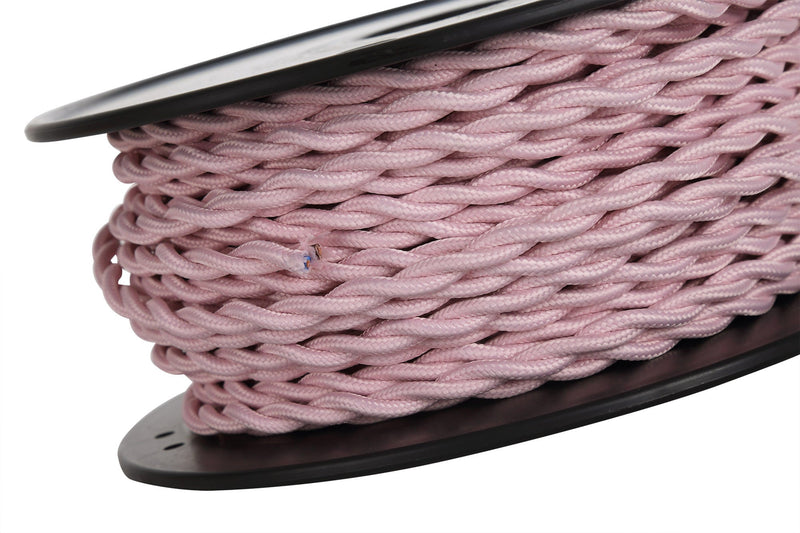 Deco Cavo 1m Pink Braided Twisted 2 Core 0.75mm Cable VDE Approved (qty ordered will be supplied as one continuous length) • D0540