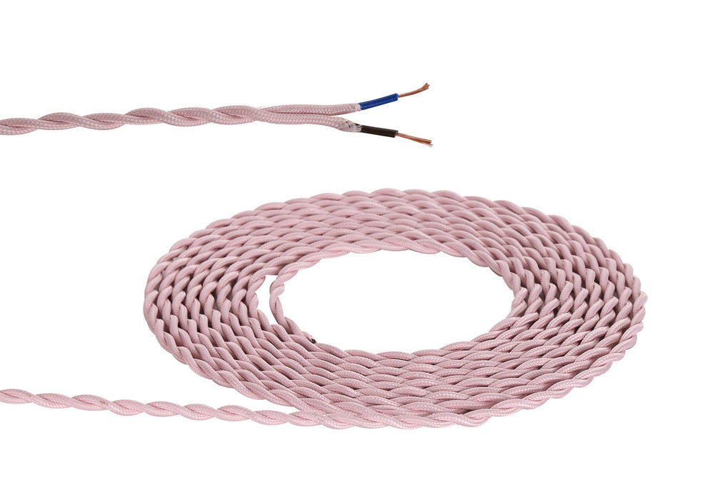 Deco Cavo 1m Pink Braided Twisted 2 Core 0.75mm Cable VDE Approved (qty ordered will be supplied as one continuous length) • D0540