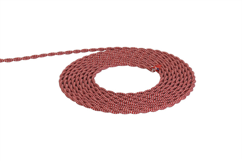 Deco Cavo 1m Red & White Wave Stripe Braided Twisted 2 Core 0.75mm Cable VDE Approved (qty ordered will be supplied as one continuous length) • D0543