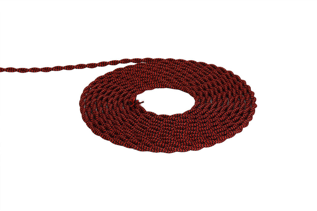 Deco Cavo 1m Red & BlackWave Stripe Braided Twisted 2 Core 0.75mm Cable VDE Approved (qty ordered will be supplied as one continuous length) • D0544